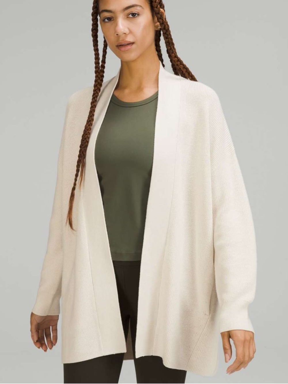 Lululemon Merino Wool-Blend Ribbed Long Wrap Sweater White Opal